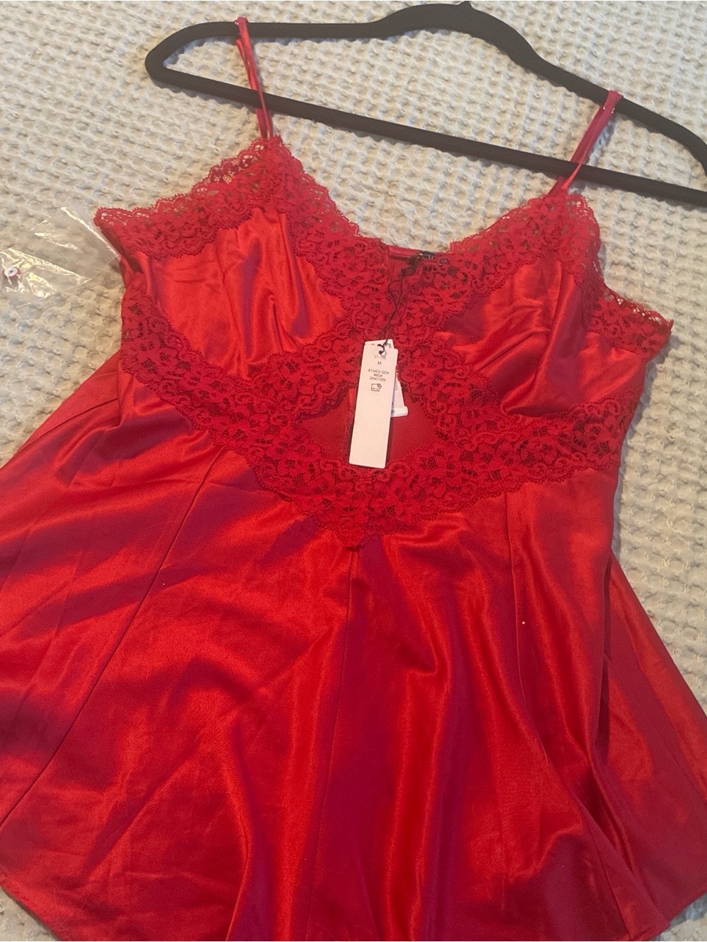 Victoria's Secret Red Satin Lace-Trim Chemise Slip